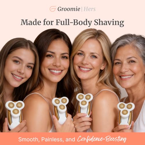 Groomie Hers LuxePro Electric Body Shaver for Women ? Women's Rotary Shaver, Razors for Women Sensitive Skin, Wet/Dry Cordless Rechargeable Hair Remover for Legs, Head, Arms & Underarms