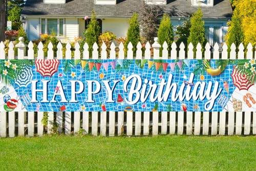 Large Happy Birthday Pool Party Banner - Summer Decorations