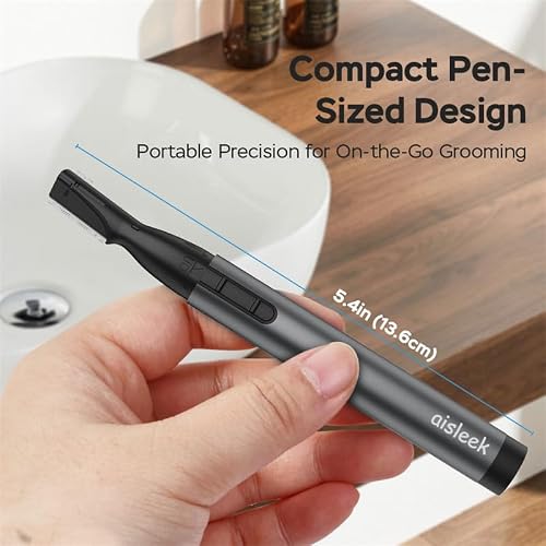 Upgraded Eyebrow Trimmer for Men, Precision Detailer, Battery-Powered Eyebrow Razor with Rinseable Blade, Facial Hair Trimmer with Comb, Compact Pen-Size, Safe Painless Shaver