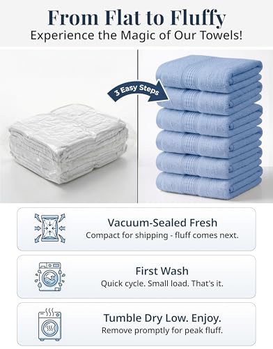 LANE LINEN 100% Cotton Wash Cloths - 6 Pack Cerulean Blue, Soft & Durable