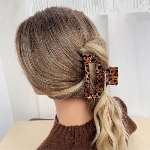 Textention Pattern E Leopard Print 4-Inch Tortoise Hair Claw Clips - Strong Hold Hair Accessories for Women, Thick & Thin Hair (2pcs)