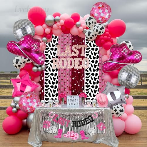 Disco Cowgirl Balloons Set - 8 Pcs Hot Pink & Silver Party Decor