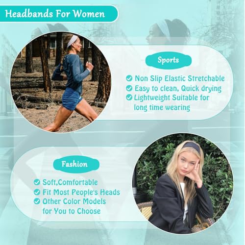 Non-Slip Black Headbands for Women - 3 Pack Elastic Sports Hairbands