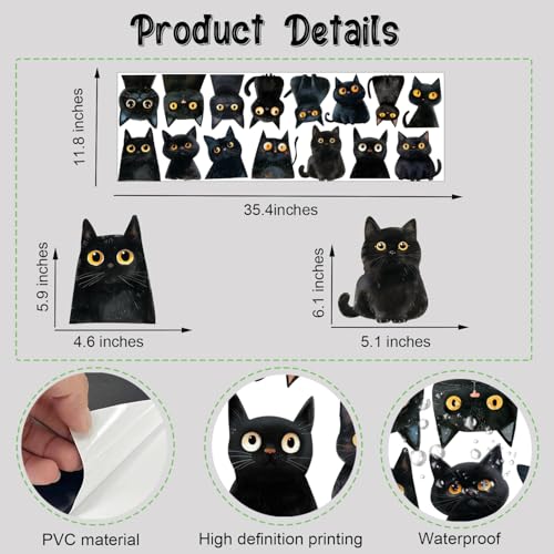Watercolor Black Cat Wall Stickers - 15 Vinyl Decals for Kids Room