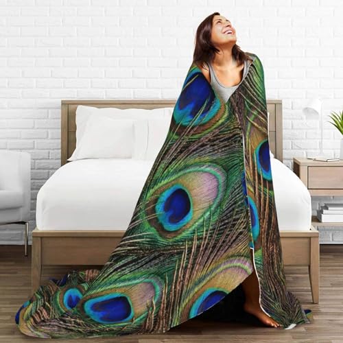 Soft Peacock Feather Throw Blanket | All-Season Fleece 50"x40"