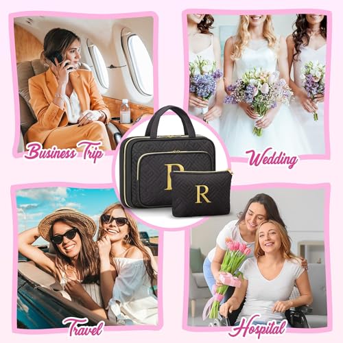 Personalized Initial Toiletry Bag Set - Makeup Organizer with 4 Compartments