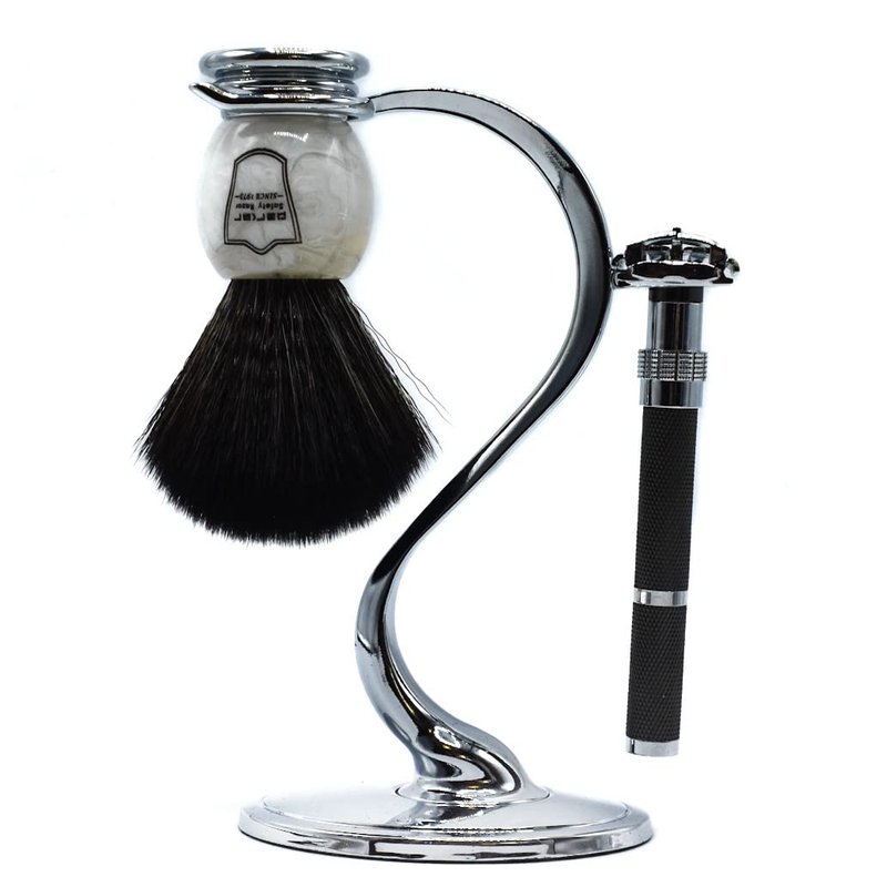 Taconic Shave Super Safety Razors Deluxe Razor & Brush Stand – Heavyweight Chrome Double Edge Safety Razor Holder, Classic Wet Shaving Organizer