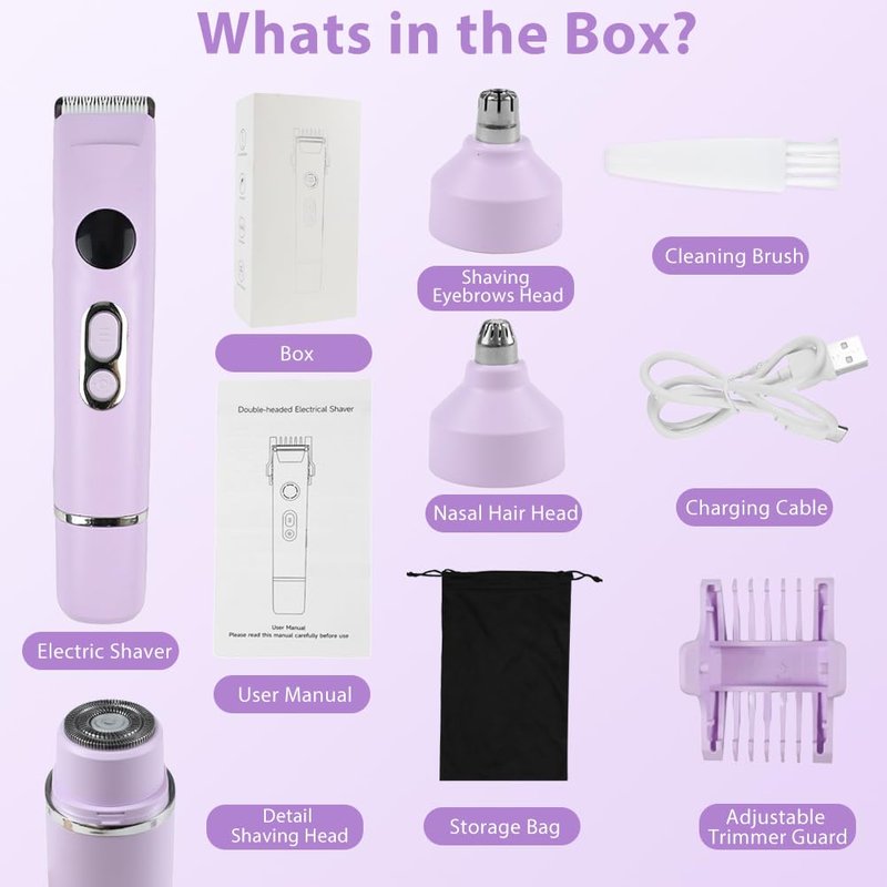 2026 Upgrade 4 in 1 Bikini Trimmer for Women, Electric Razors for Women Dual Head, IPX7 Waterproof Wet & Dry Use, LED Display, Shaver for Women Private Area, for Legs, Nose, Armpits, Bikini Area