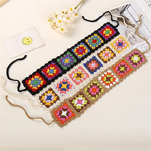QTMY 3-Pack Crochet Headbands for Women Girls - Boho Floral Hair Wraps, Elastic & Comfortable