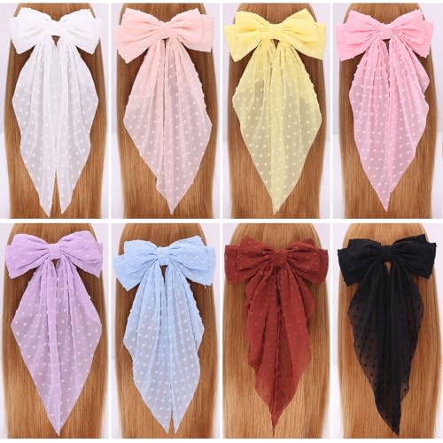 MRJ 4Pcs Big Chiffon Hair Bows for Women & Girls - Black, White, Beige, Light Pink