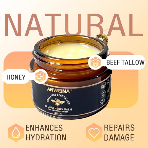 Organic Grass-Fed Tallow Honey Balm, Beef-Tallow for Skin (2 Oz)