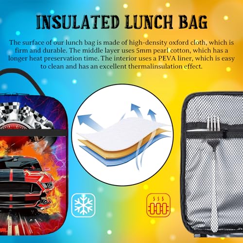 Insulated Cars Lunch Box for Kids - Reusable Thermal Tote