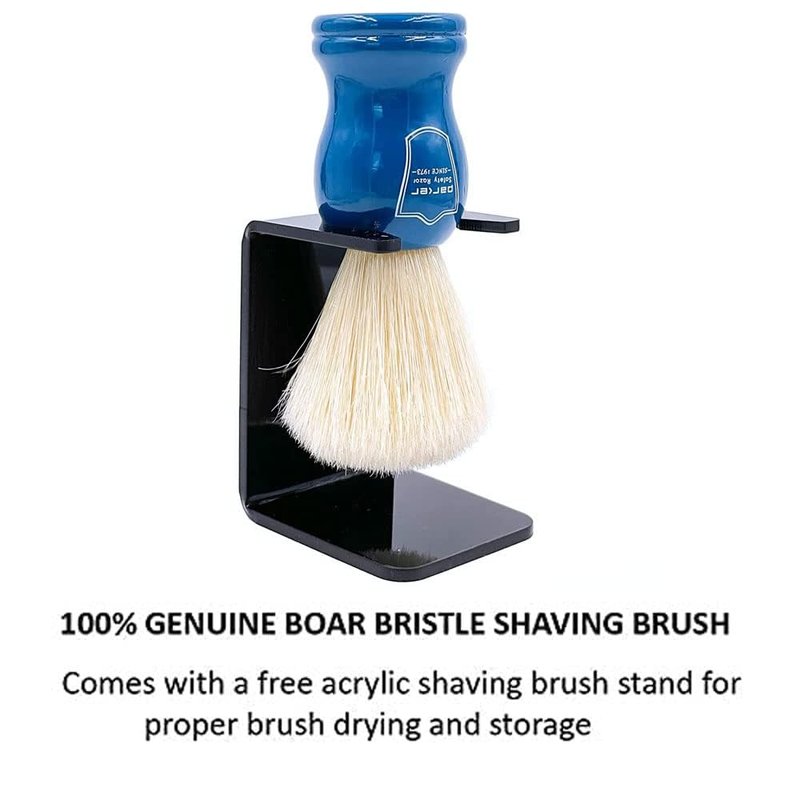 Parker Handmade 100% Deluxe Boar Bristle Shaving Brush – Blue Wood Handle, Brush Stand Included