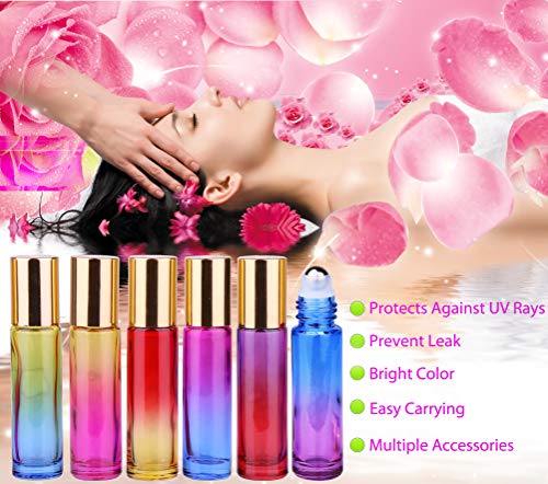 inice 24 Pack Gradient Color 10ml Essential Oil Roller Bottles with Metal Caps