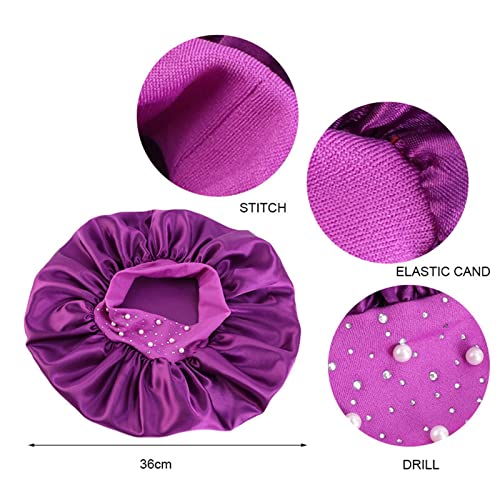 4-Piece Satin Sleep Bonnet Set - Rhinestone Hair Care Night Cap for Women
