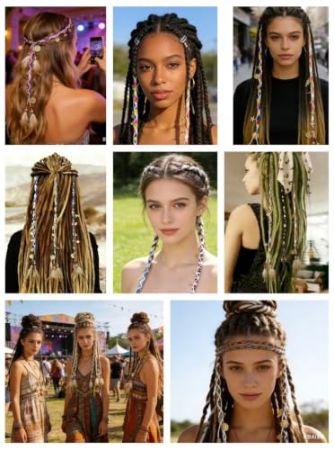 Zonvard 24-Inch Boho Feather Braid Hair Wraps - 3-Pack (Purple, Gray, Pink)