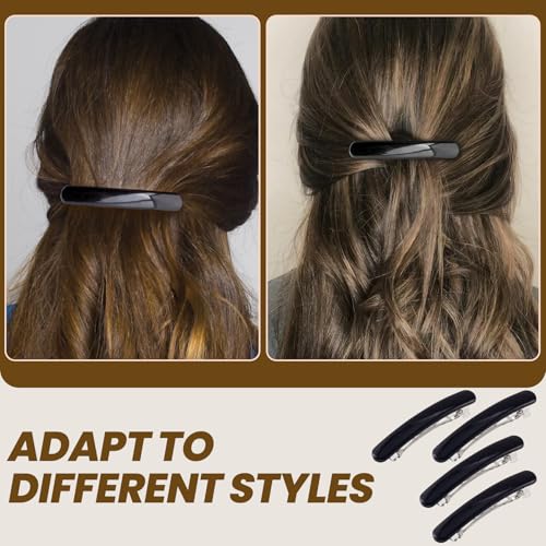 VARMDUKKE Black Oval French Hair Barrettes - Small, Non-Slip Hair Clips for Women, 2.48 Inch