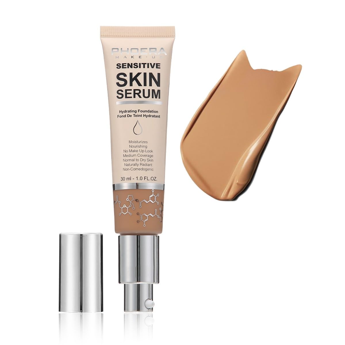 PHOERA Hydrating Serum Foundation - Flawless Full Coverage Makeup | N05 Tan, Hypoallergenic Formula