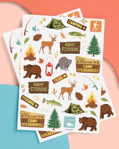 XO Fetti Camping Party Temporary Tattoos 44 Metallic Designs - 8.2x6 Inch Sheets, Wilderness & Forest Animals Favors