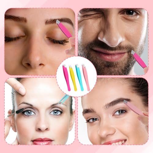 4-Pack Mini Tweezers Set for Eyebrows & Facial Hair Removal