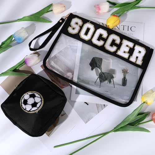 Soccer Makeup Bag Set - 2 Pcs Waterproof Cosmetic Travel Pouches for Women