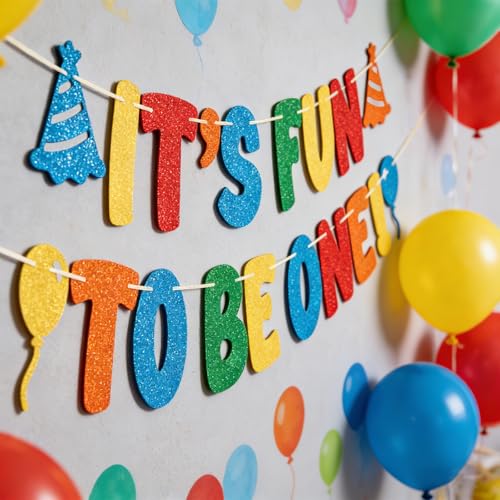 It's Fun to Be One Banner | Colorful 1st Birthday Decorations