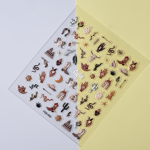 Retro Cowboy Nail Art Stickers - 2 Sheets of Self-Adhesive Decals