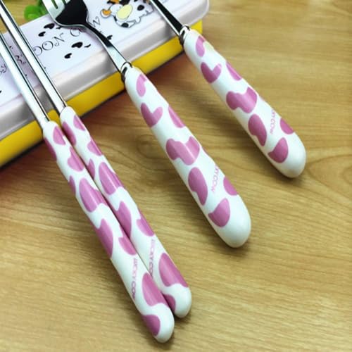 Cute Cow Flatware Set - Portable 3-Piece Spoon Fork Chopsticks