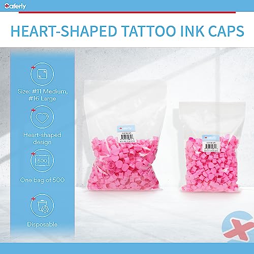 Saferly Heart-Shaped Tattoo Ink Caps - Large Pink Disposable Cups