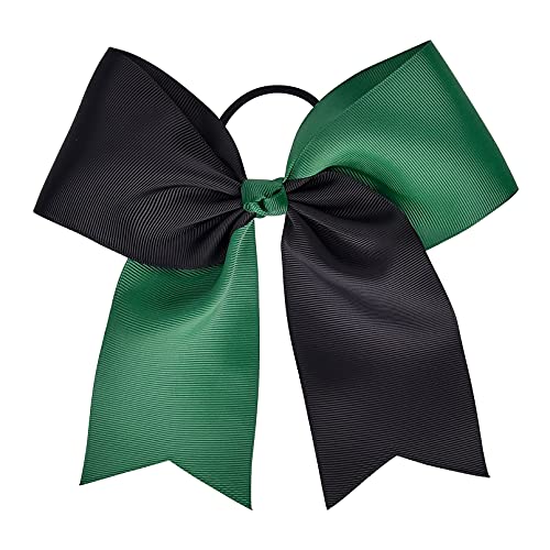DEEKA 12PCS Large Cheer Hair Bows for Teen Girls - Forest Green/Black