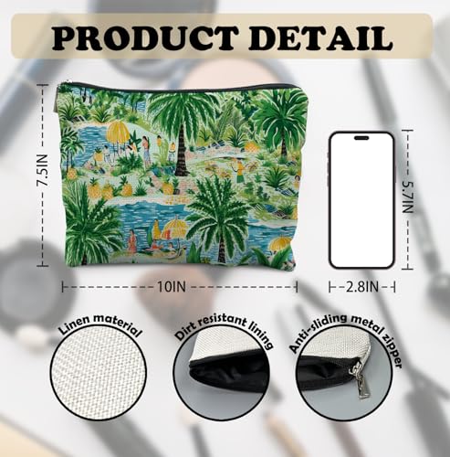 Elpwk Coastal-Seaside Hawaiian Palm Leaf Makeup Bag for Women, Tropical Travel Pouch