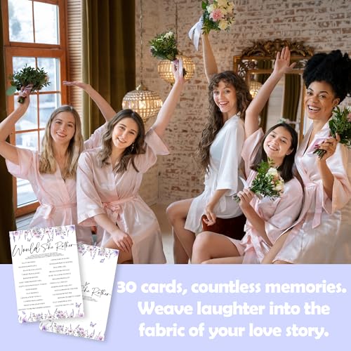 Lavender Bridal Shower Game Card Set - 50 Floral Activity Cards