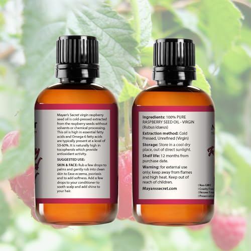 Mayan's Secret Red Raspberry Seed Oil 4 Fl Oz Cold Pressed Pure Natural Face & Body Moisturizer