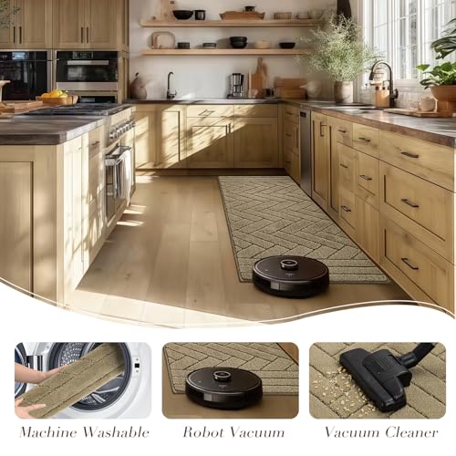 Hicorfe Non-Slip Kitchen Runner Rug 20"x48" - Tan Absorbent Mat