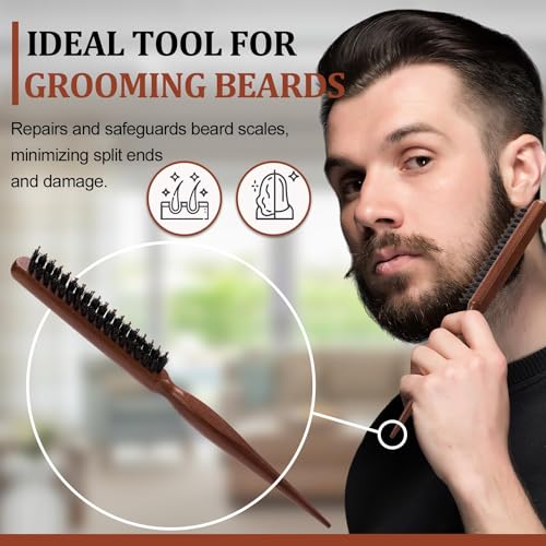 2-Pack Boar Bristle Hair Brushes for Men & Women - Smoothing & Teasing