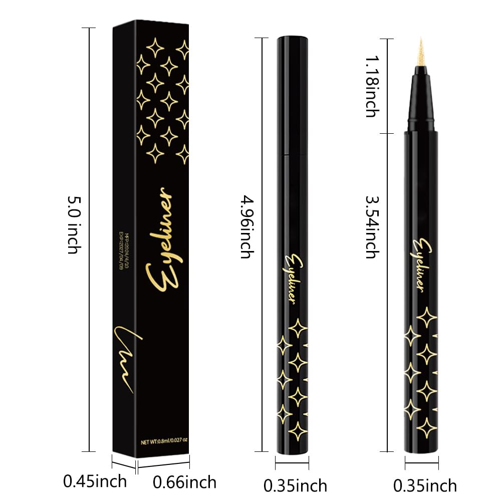 evpct 2Pcs Silver & Gold Glitter Sparkling Liquid Eyeliner, Metallic Shimmer Light Silver Eyeliner Liquid Eye Liner Eyeshadow Pencil Face Body Glitter Makeup, Longwear Waterproof, Eyelashes Mascara
