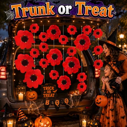 22 PCS Red Poppy Hanging Decorations for Classroom & Parties