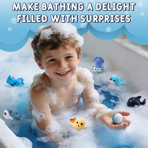 Ponomoba Organic Bath Bombs for Kids with Ocean Animal Surprise Toys (12 Pack)