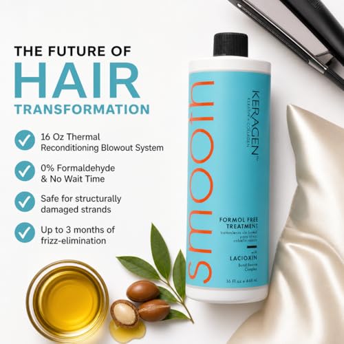 Keragen Brazilian Keratin Smoothing Treatment | Formaldehyde-Free Blowout for Frizzy, Dry, or Damaged Hair | Smooth, Silky Results | Fine to Medium Hair | 16 Oz