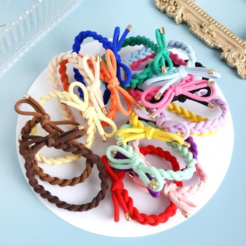 16PCS Braided Hair Ties with Bows | Adjustable Rubber Bands for Women & Girls