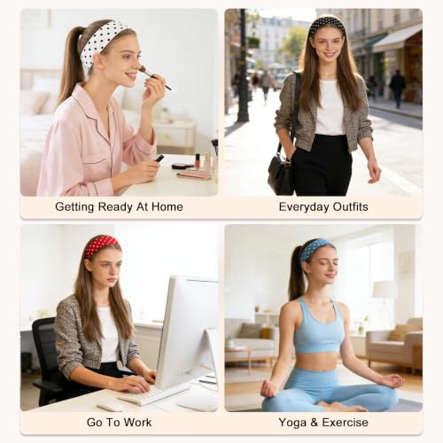 Mioxskrey Polka Dot Headbands 7-Pack for Women - Soft, Stretchy, Wide Hair Accessories