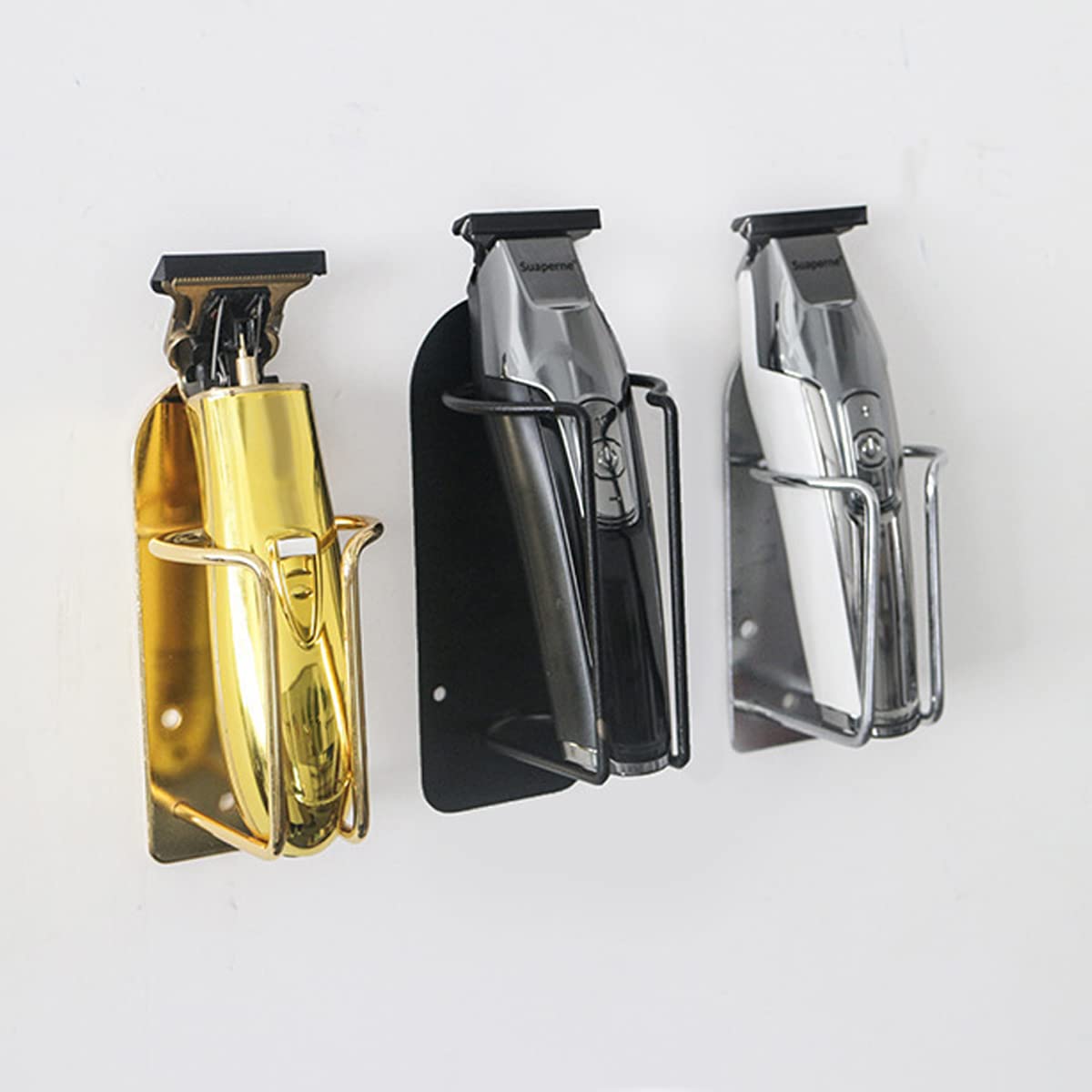mollensiuer 1Pc Stainless Steel Wall Mounted Hair Clipper Holder Hairstylist Tools Storage Rack Barber Tools Organizer Barber Clipper Keeper for Hairdresser Beard Shaver Hair Trimmer Stand, Gold