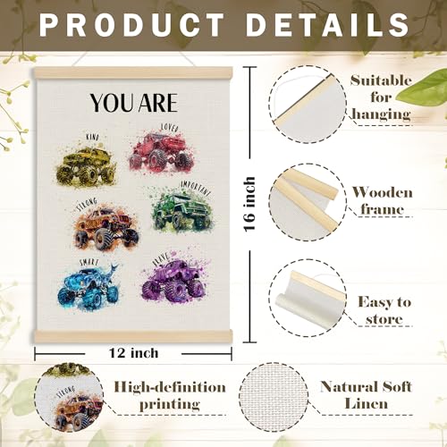 MOTERMATE Watercolor Monster Trucks Wall Art Poster - 12x16 Inch Frame