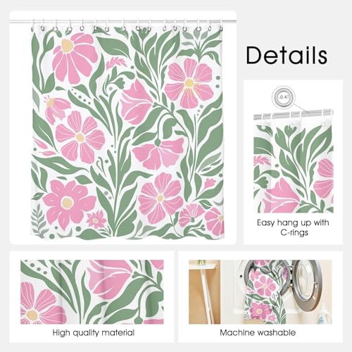 Mocsicka Boho Floral Shower Curtain - Pink 71x71 Inch, Waterproof