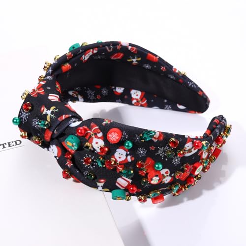 Christmas Knotted Headband with Crystal Charms - Festive Holiday Hair Accessory
