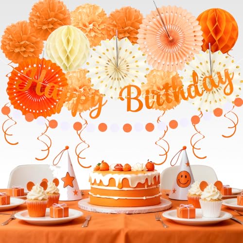 Orange Beige Birthday Decoration Kit - 20pcs Party Set for Women
