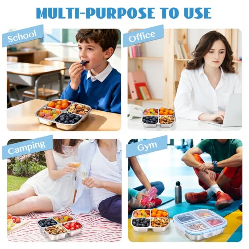Stainless Steel Bento Lunch Box for Kids, 20oz, 4 Compartments - Lightweight & Dishwasher Safe