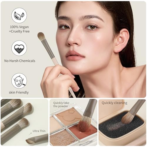 Beige MSQ Eye Makeup Kit with 5 Eyeshadow Brushes, Eyelash Curler & Sponge