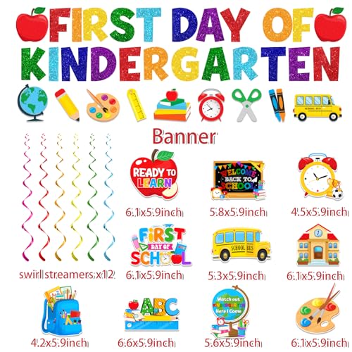 First Day of Kindergarten Decorations Set with Banner & Swirls