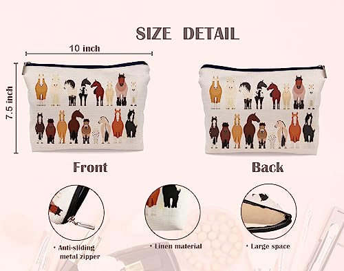 Horse Lovers Makeup Bag - Cartoon Horse Design, 7.5 x 10 inches